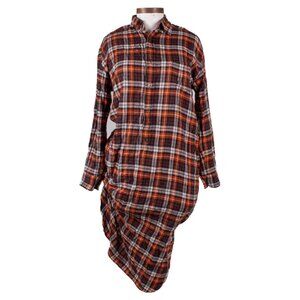 JUNYA WATANABE COMME DES GARCONS AW11 Shifted Plaid Shirt Dress Brown Mix Sz XS